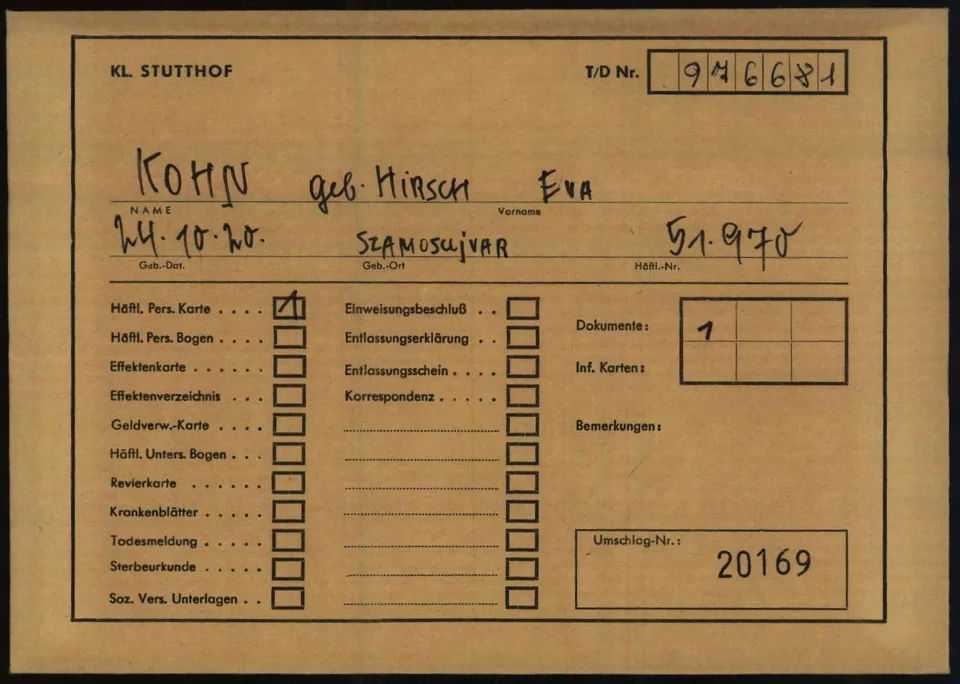 Archival file cover for Eva’s Stutthof records. ITS / Arolsen Archives.