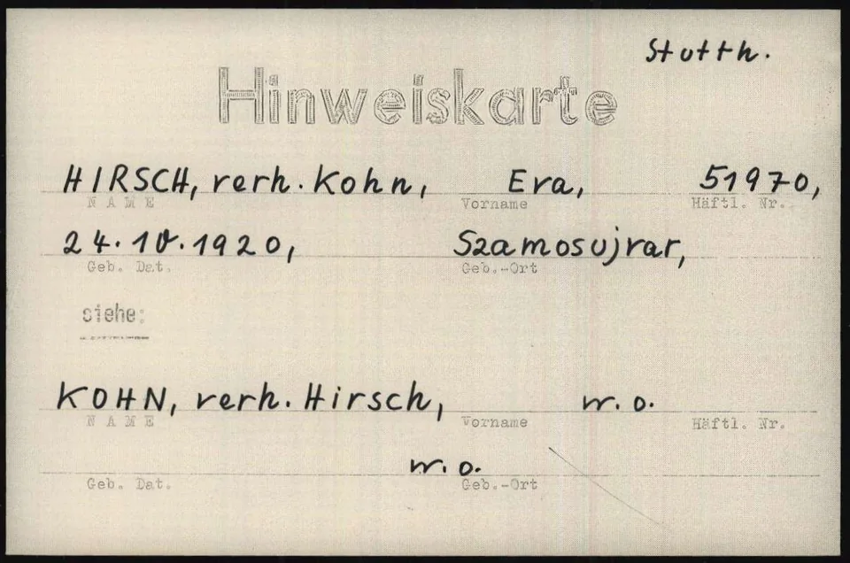 Reference card for Eva’s Stutthof records. ITS / Arolsen Archives.