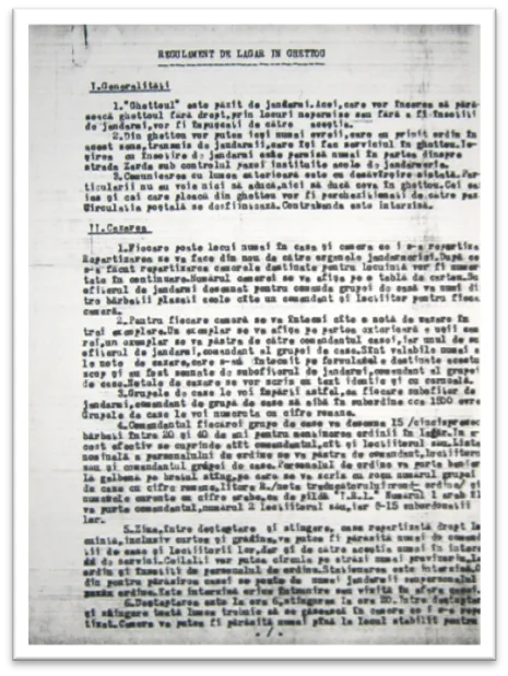 Romanian-language document headed Regulament de lagar in ghetou, identified by the family as regulations for the Oradea ghetto.