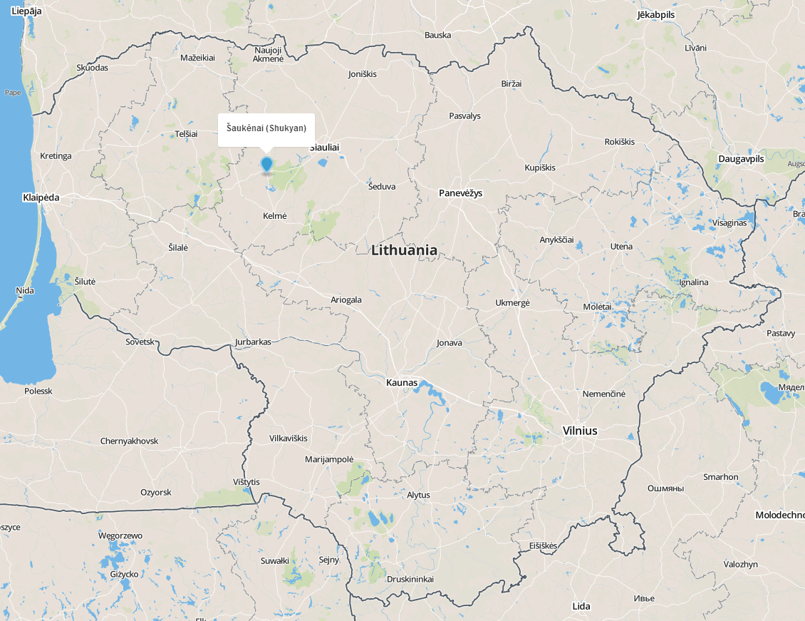 Born in Šaukėnai (Shukyan), Lithuania
