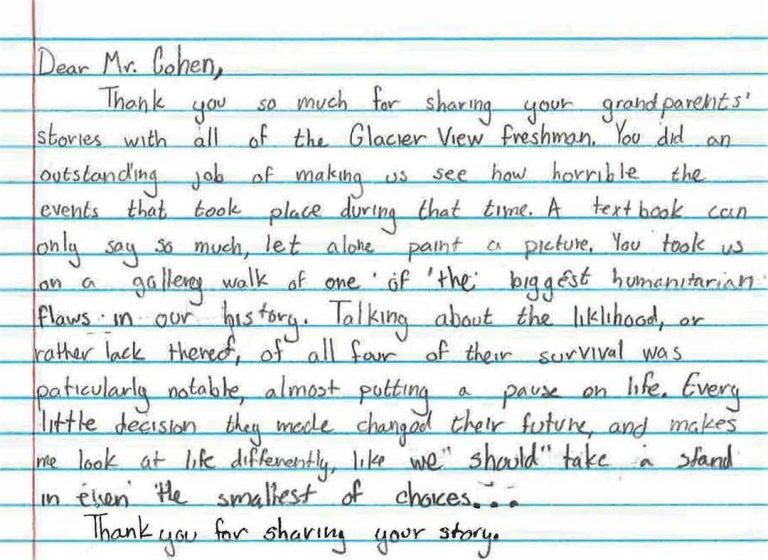Card from a freshman at Glacier View High School